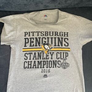 Vintage Majestic Gray Pittsburgh Penguins Champions Tee